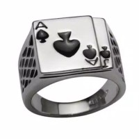 Cincin Pria Bahan Email Berlapis Emas Putih 18K Model Sekop