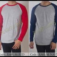 TERBARU Baju kaos polos raglan lengan panjang cowok / kaus oblong pria