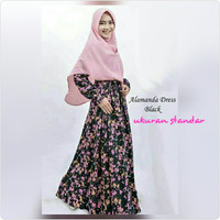 baju gamis bahan katun jepang alamanda dress black bahan adem all size
