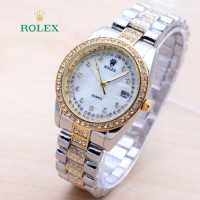 JAM TANGAN ROLEX RANTAI DIAMOND SILVER WARNA EMAS GOLD