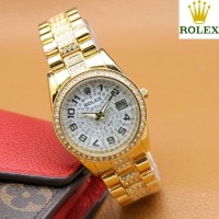 JAM TANGAN WANITA ROLEX ANGKA TANGGAL WARNA EMAS GOLD COVER PUTIH