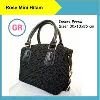 Tas Rajut Wanita Handbag Rose Mini Hitam Bahan Nilon Asli Jogja
