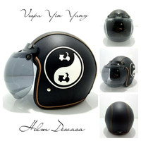 Helm Bogo Retro SNI Kulit Vespa Ying Yang Kaca Bogo Ori