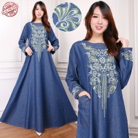 Jual Maxi Dress Jumbo Jeans Rifka Gamis Bordir Murah