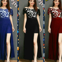 sabrina slit dress maxi maxy gaun terusan baju wanita imlek panjang