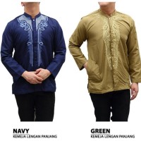 Jual BAJU MUSLIM KOKO NAVY HIJAU IJO POLOS BORDIR BATIK HARGA DISTRIBUTOR Murah