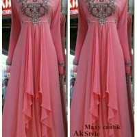 Jual MAXI CANTIK GAMIS CERUTY PAYET BORDIR BAJU PESTA PEACH Murah
