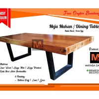 Meja Makan Minimalis Kaki Besi, Meja Makan Kayu Solid Trembesi
