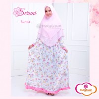 BAJU MUSLIM GAMIS COUPLE MAYSUUN - SERUNI WHITE PINK KHUSUS BUNDA