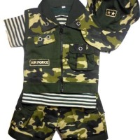 Setelan Baju Anak Bayi Tentara 4 in 1 Kaos Rompi Celana Topi