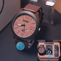Jam Tangan Kulit Blackhawk Paket Tali Gantungan Kunci - Coklat
