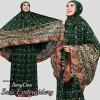 MUKENA SARI INDIA EMBRODERI ASLI SARYONE / HIJAU BOTOL
