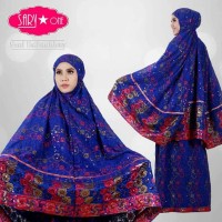 MUKENA SARI INDIA EMBRODERI ASLI SARYONE / BIRU ELEKTRIK MERONA