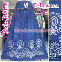 Jual rok jeans / denim motif bordir Murah
