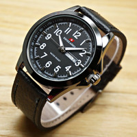 Jam Tangan Pria Swiss Army Kulit Coklat Hitam-Putih Tgl & Hari Aktif