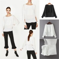 614341 BAJU BLOUSE CHIFFON MANGO THE EXECUTIVE LAYERED CAPE TOP IMPOR