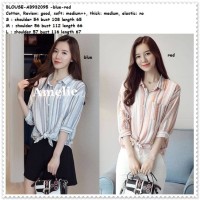 Baju Atasan Kemeja Garis Tunik Blouse Wanita Korea Import Blue Red