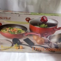 Supra Rosemary 5 Pc Cookware Panci Wajan Teflon tutup kaca bagus mur