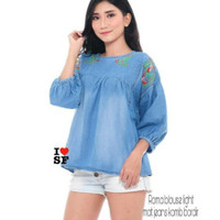 bordir denim jeans levis embroidery tunik wanita baju atasan babydoll