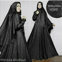 Baju Muslim / Gamis Set Syari Mozza Jaguar Glitter Set Hitam Terbaru