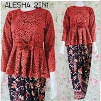 promo Baju Busana Muslim Kebaya Batik Kerja Wanita Set Alesha Marun 2