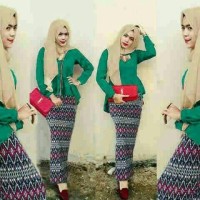 promo Baju Busana Muslim Hijab Tosca Peplum Tribal Set 3in1 Termurah