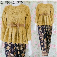 promo Baju Busana Muslim Kebaya Batik Kerja Wanita Set Alesha Mustard