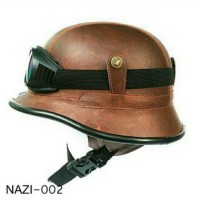 HELM RETRO KULIT NAZI JERMAN COKLAT KACAMATA