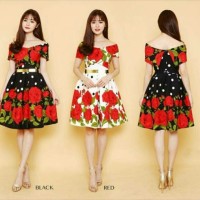 Party Dress Baju Pakaian Pesta Remaja Putri Flower Bunga Merah Putih