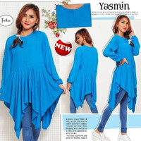 peplum blue penguin tunik kaos baju blouse atasan biru wanita xl jumbo