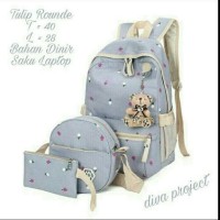 Tas wanita murah promo backpack set 3 in 1 tulip rounde