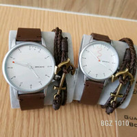 JAM TANGAN COUPLE ORIGINAL BREGENZ DARK BROWN LEATHER