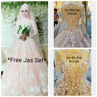 CN XJ38520 Gaun Baju Pengantin Wedding Dress Muslim Payet Ekor Custom