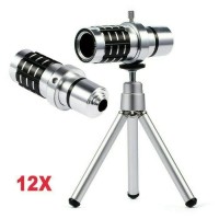 Paket Tele Zoom Lensa Telezoom 12x Universal HP Tripod dan Jepit Mur