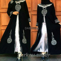 Jual Abaya / Jubah / Gamis Bordir Turki Silver Plus Kerudung Pashmina Murah