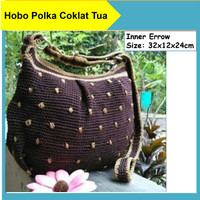 Tas Rajut Wanita Shoulder Bag Hobo Polkadot Coklat Tua Asli Jogja