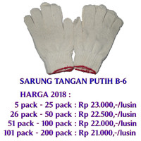 Sarung Tangan Rajut Putih Benang-6 untuk keperluan industri
