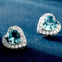 Anting Tusuk Lapis Emas Batu Love Hati Warna Biru Muda Laut - BE128B