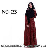 Gamis Nibras Syari NS 23 Merah Wolfis Motif Polkadot Model ALine Busui