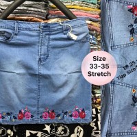 Jual Rok Jeans Bordir Rose Size 33 34 35 Stretch Import Soft Denim Sky Blue Murah