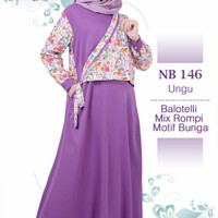 Diskon 25% Gamis Nibras NB 146 Bahan Baloteli Ungu Rompi Tempel Busui