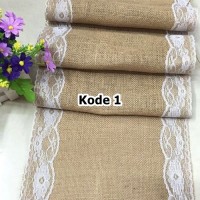 Jual Taplak Meja Table Runner Burlap Lace Vintage Decor Kain Goni Import Murah