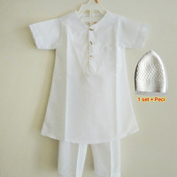 Jual Koko Gamis Turki Bayi Newborn Putih + Peci Murah
