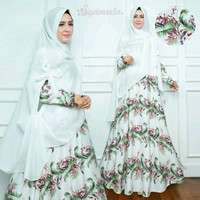 Jual set gamis syari maxmara white baju gamis putih mewah pesta baju syari Murah