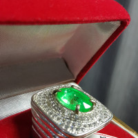 CINCIN BATU ZAMRUD HIJAU RING PERAK ASLI DIAMOND CUTTING