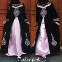 Jual abaya/gamis/dress/gaun pesta bordir turkey pink plus pashmina Murah