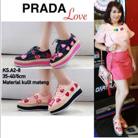 Sepatu Sneakers Prada LOVE ks A2 - 8 kulit Mateng 6cm