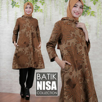 Jual Baju Batik Dress Terusan Wanita Padi Coklat Katun Cap Malam Etnik Murah