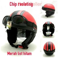 IM Helm Retro Bogo Chip Resleting Merah list Hitam kacamata