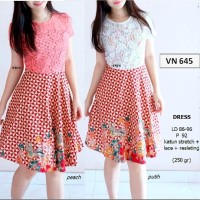 Jual SEVN645 - dress batik modern dress imlek dress kantor etnik flare lace Murah